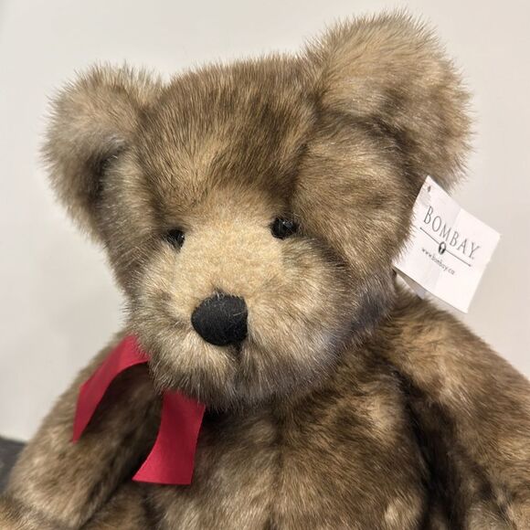 Bombay Russ Brown Fur Teddy Bear 14” Plush Danny Maroon Ribbon. NWT - Picture 2 of 8